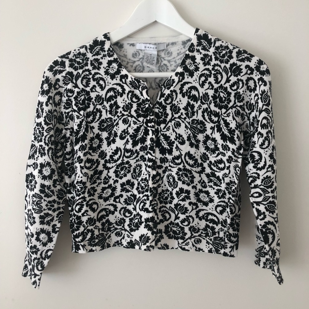 vintage 90s Cropped Baroque Cardigan Sweater